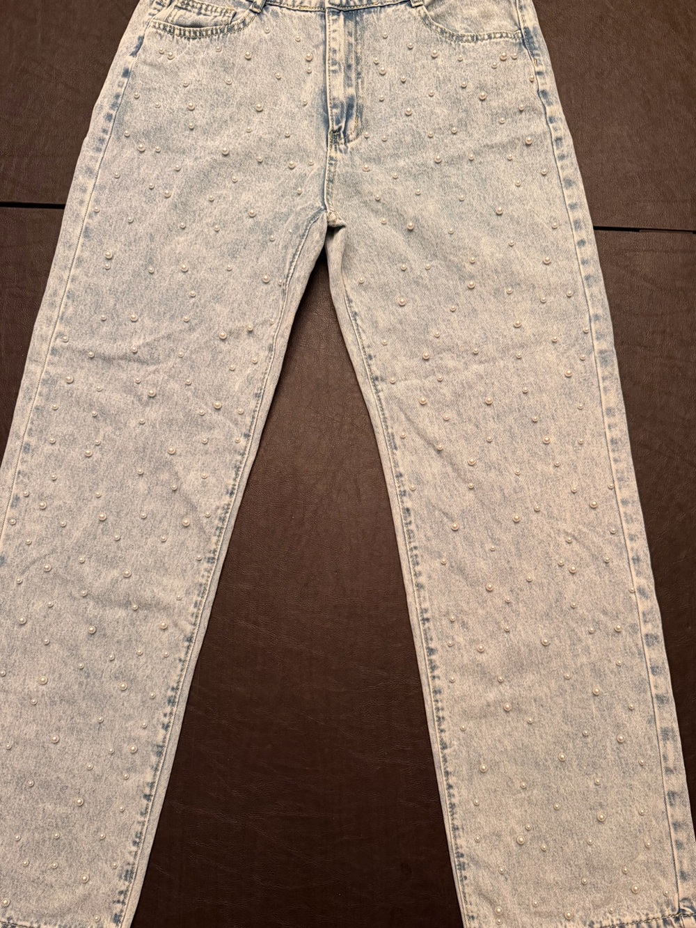 Light Blue Pearl-Embellished Women’s Jeans NWOT - Size Large